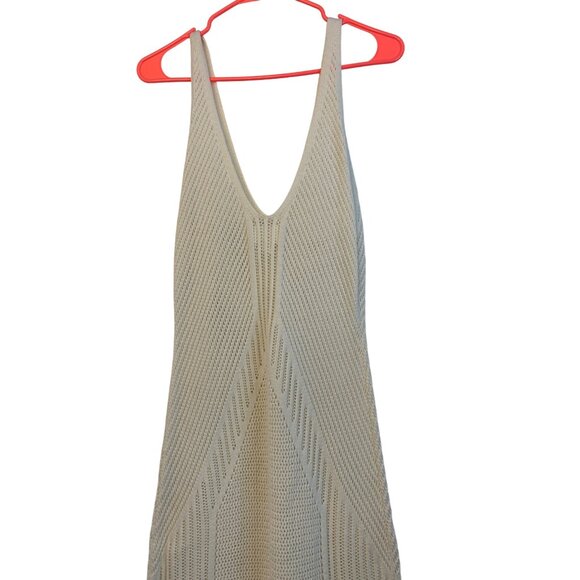 H&M Crochet Swim Cover-Up V-Neck Tank maxi Dress Cream L RR10485 GUC Sheer EUC - Picture 6 of 16